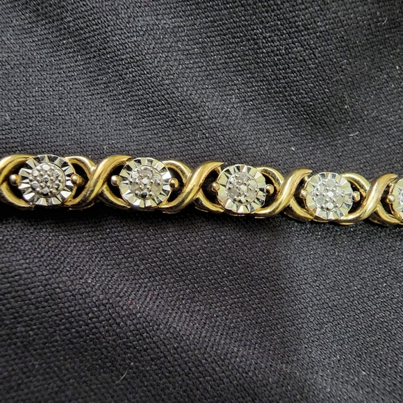 Gold on silver bracelet with 1/4ctw of diamonds - Picture 1 of 4